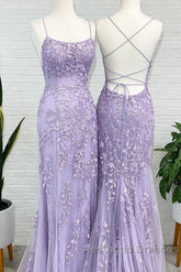 Lavender Lace Corset Evening Prom Dresses Mermaid Scoop  Evening Dresses With Beading